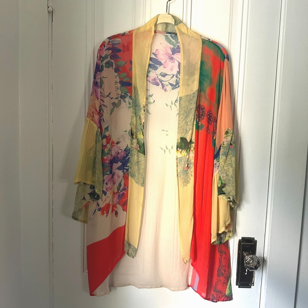 SAACHI Mystical Garden Ruffle Sleeve Ruana Kimono One Size Anthropologie